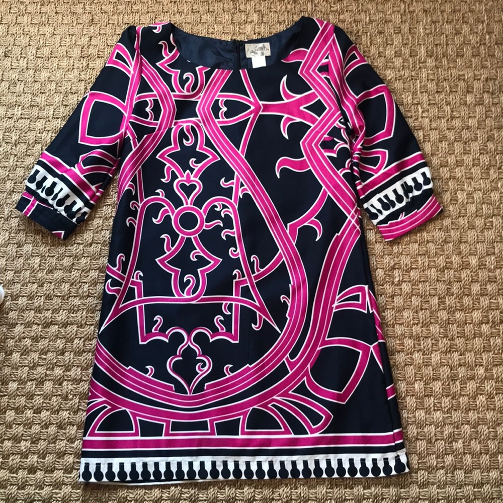 Navy and Pink Bold Patterned Dress